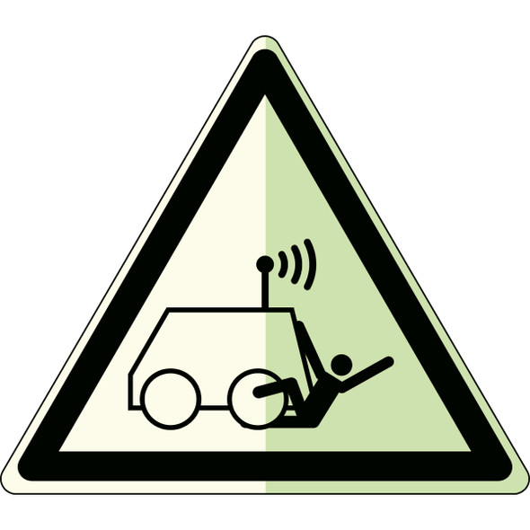 Warning Run over by remote operator controlled machine - ISO 7010