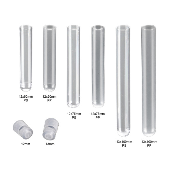 Test Tube / Culture Tube, 12x75mm, 5mL, PS, rimless, no cap, non-sterile, 8 bags of 500 tubes, 4000/cs