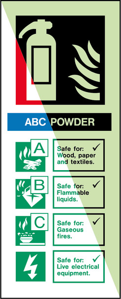 Glow-in-the-dark safety sign - Fire extinguisher Dry powder For use on Wood, paper and textiles…