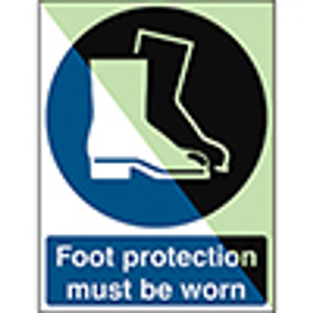 Glow-in-the-dark safety sign - Foot protection must be worn