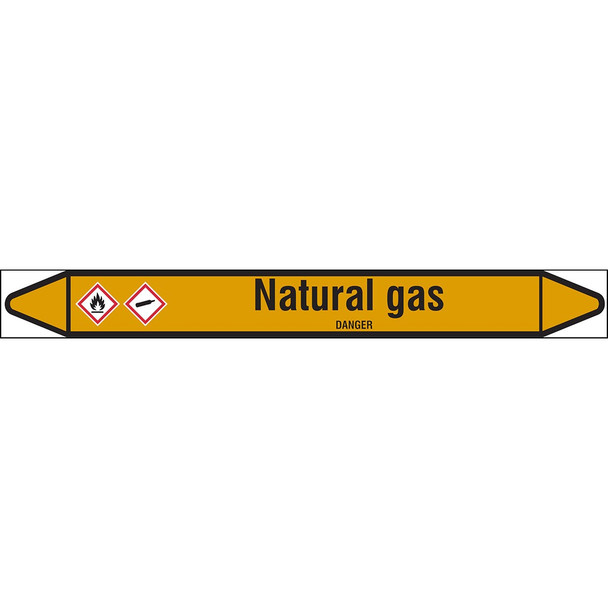 Individual linerless Pipe Markers on a Roll with die-cut arrowheads, with pictograms - Gas - Natural gas