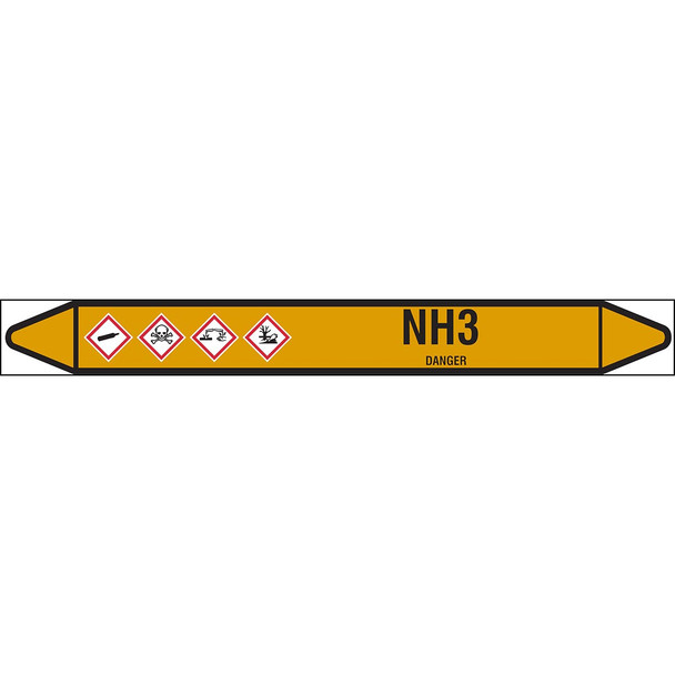 Individual linerless Pipe Markers on a Roll with die-cut arrowheads, with pictograms - Gas - NH3