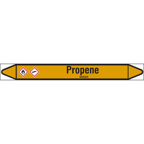 Individual linerless Pipe Markers on a Roll with die-cut arrowheads, with pictograms - Gas - Propene