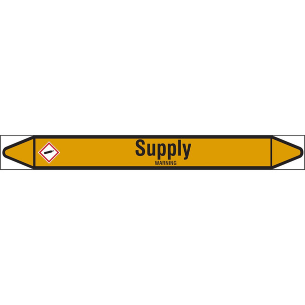 Individual linerless Pipe Markers on a Roll with die-cut arrowheads, with pictograms - Gas - Supply