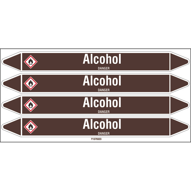 Individual Pipe Markers on a Card with die-cut arrowheads, with pictograms - Flammable/Non Flammable Liquids/Oils - Alcohol