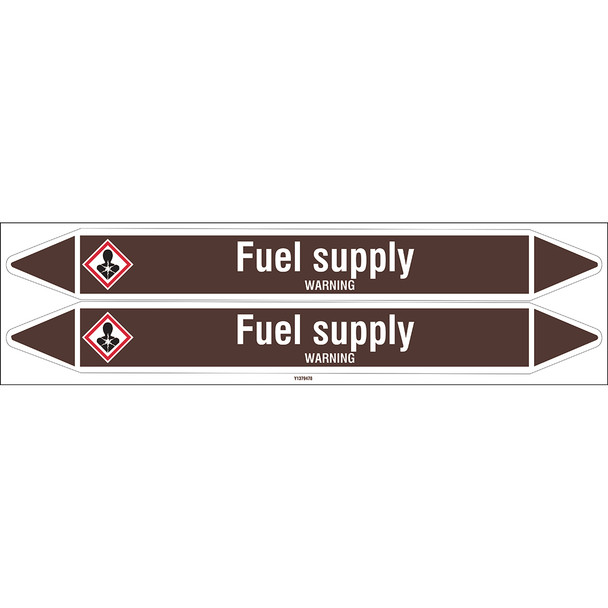 Individual Pipe Markers on a Card with die-cut arrowheads, with pictograms - Flammable/Non Flammable Liquids/Oils - Fuel supply