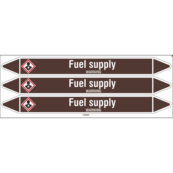 Individual Pipe Markers on a Card with die-cut arrowheads, with pictograms - Flammable/Non Flammable Liquids/Oils - Fuel supply