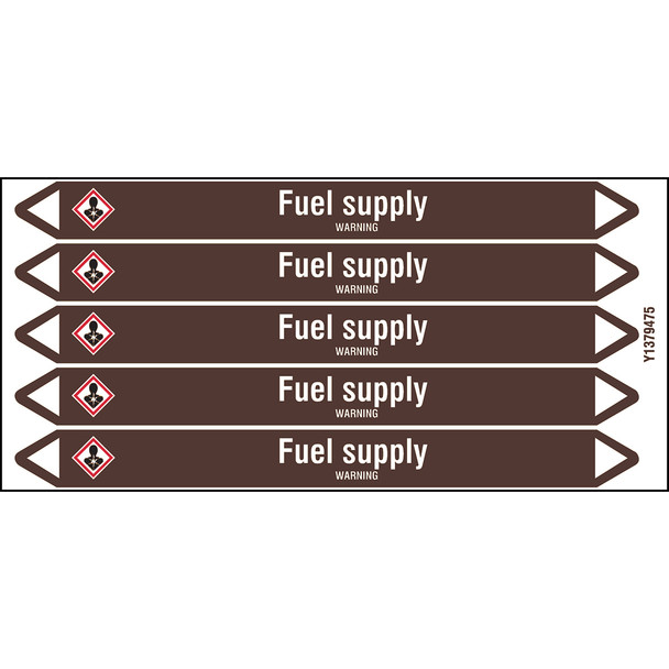 Individual Pipe Markers on a Card with die-cut arrowheads, with pictograms - Flammable/Non Flammable Liquids/Oils - Fuel supply