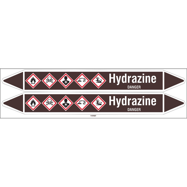 Individual Pipe Markers on a Card with die-cut arrowheads, with pictograms - Flammable/Non Flammable Liquids/Oils - Hydrazine