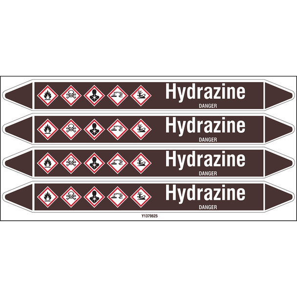 Individual Pipe Markers on a Card with die-cut arrowheads, with pictograms - Flammable/Non Flammable Liquids/Oils - Hydrazine