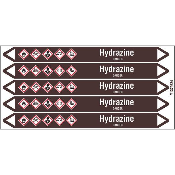 Individual Pipe Markers on a Card with die-cut arrowheads, with pictograms - Flammable/Non Flammable Liquids/Oils - Hydrazine