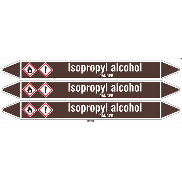Individual Pipe Markers on a Card with die-cut arrowheads, with pictograms - Flammable/Non Flammable Liquids/Oils - Isopropyl alcohol