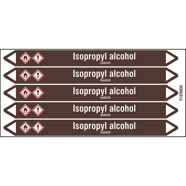 Individual Pipe Markers on a Card with die-cut arrowheads, with pictograms - Flammable/Non Flammable Liquids/Oils - Isopropyl alcohol