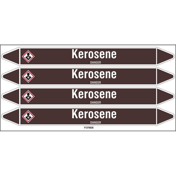 Individual Pipe Markers on a Card with die-cut arrowheads, with pictograms - Flammable/Non Flammable Liquids/Oils - Kerosene