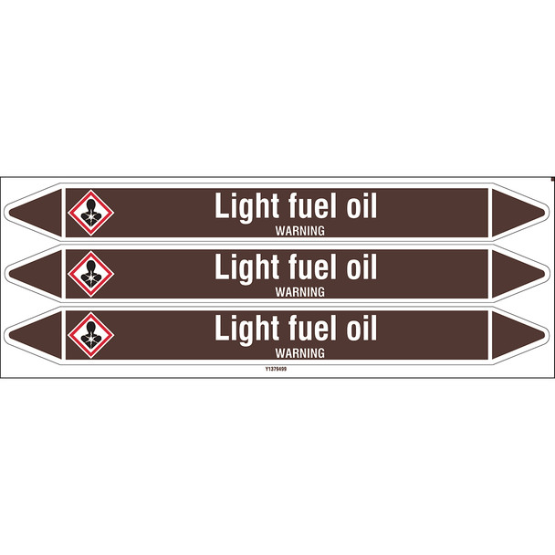 Individual Pipe Markers on a Card with die-cut arrowheads, with pictograms - Flammable/Non Flammable Liquids/Oils - Light fuel oil