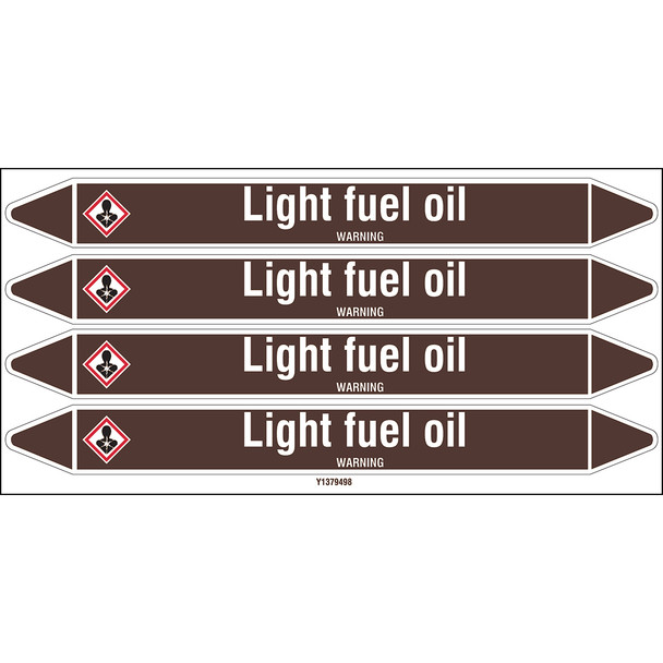 Individual Pipe Markers on a Card with die-cut arrowheads, with pictograms - Flammable/Non Flammable Liquids/Oils - Light fuel oil