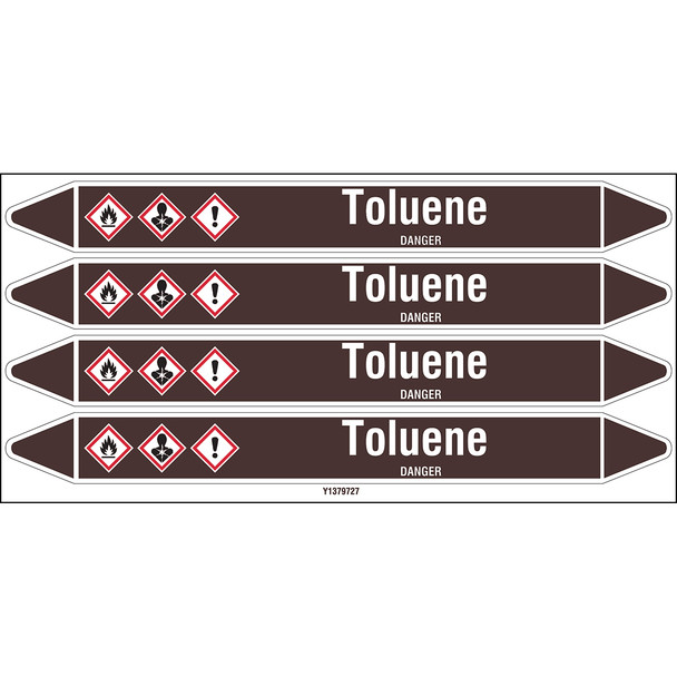 Individual Pipe Markers on a Card with die-cut arrowheads, with pictograms - Flammable/Non Flammable Liquids/Oils - Toluene