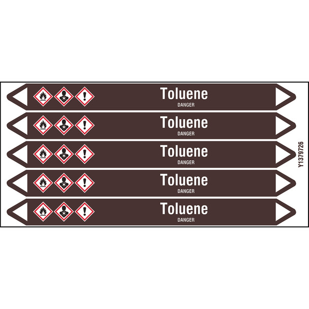 Individual Pipe Markers on a Card with die-cut arrowheads, with pictograms - Flammable/Non Flammable Liquids/Oils - Toluene