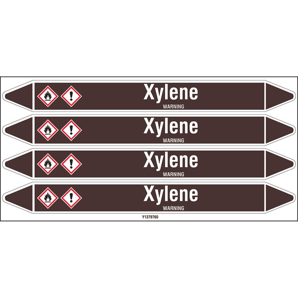 Individual Pipe Markers on a Card with die-cut arrowheads, with pictograms - Flammable/Non Flammable Liquids/Oils - Xylene