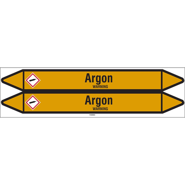 Individual Pipe Markers on a Card with die-cut arrowheads, with pictograms - Gas - Argon