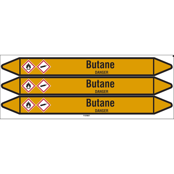 Individual Pipe Markers on a Card with die-cut arrowheads, with pictograms - Gas - Butane