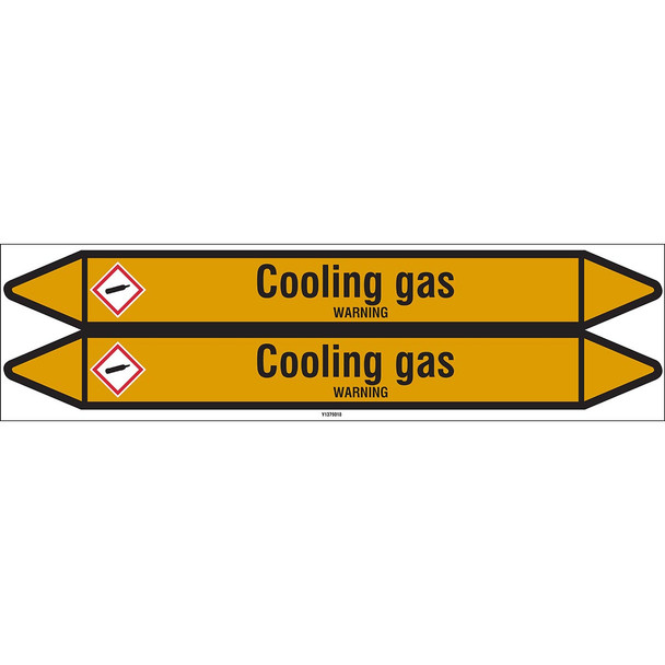 Individual Pipe Markers on a Card with die-cut arrowheads, with pictograms - Gas - Cooling gas