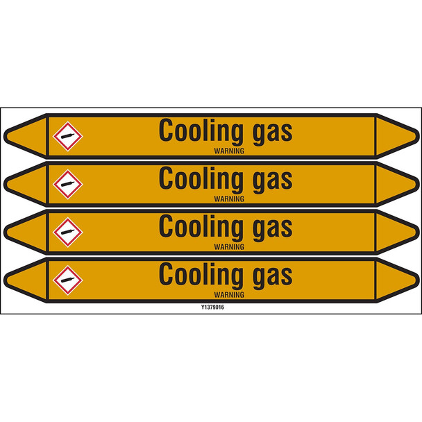 Individual Pipe Markers on a Card with die-cut arrowheads, with pictograms - Gas - Cooling gas