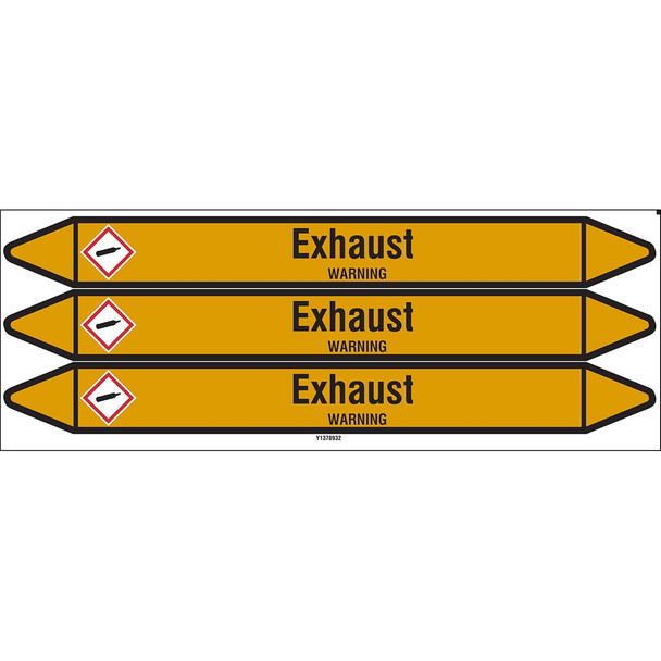 Individual Pipe Markers on a Card with die-cut arrowheads, with pictograms - Gas - Exhaust