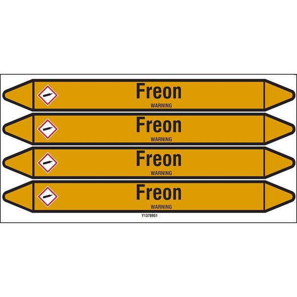 Individual Pipe Markers on a Card with die-cut arrowheads, with pictograms - Gas - Freon