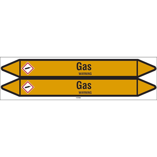 Individual Pipe Markers on a Card with die-cut arrowheads, with pictograms - Gas - Gas