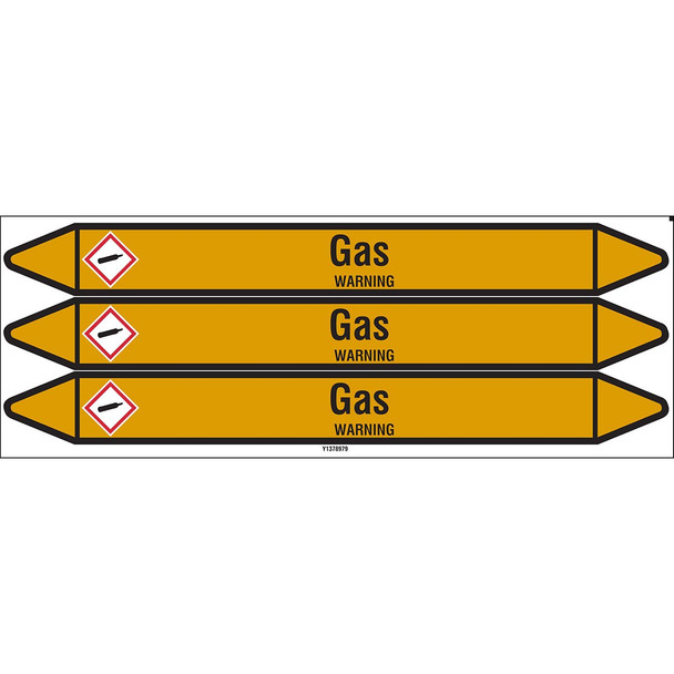 Individual Pipe Markers on a Card with die-cut arrowheads, with pictograms - Gas - Gas