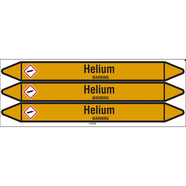 Individual Pipe Markers on a Card with die-cut arrowheads, with pictograms - Gas - Helium