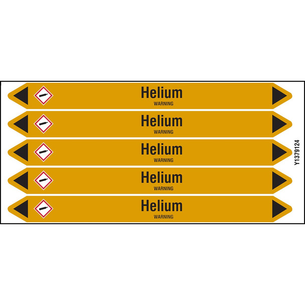 Individual Pipe Markers on a Card with die-cut arrowheads, with pictograms - Gas - Helium