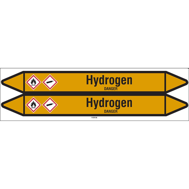 Individual Pipe Markers on a Card with die-cut arrowheads, with pictograms - Gas - Hydrogen