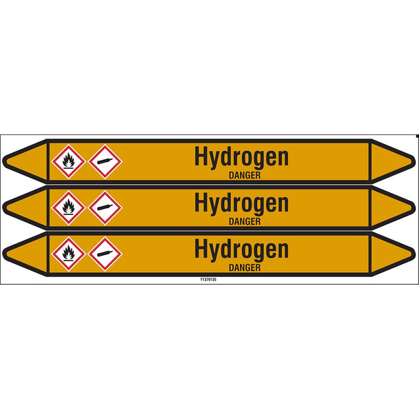 Individual Pipe Markers on a Card with die-cut arrowheads, with pictograms - Gas - Hydrogen