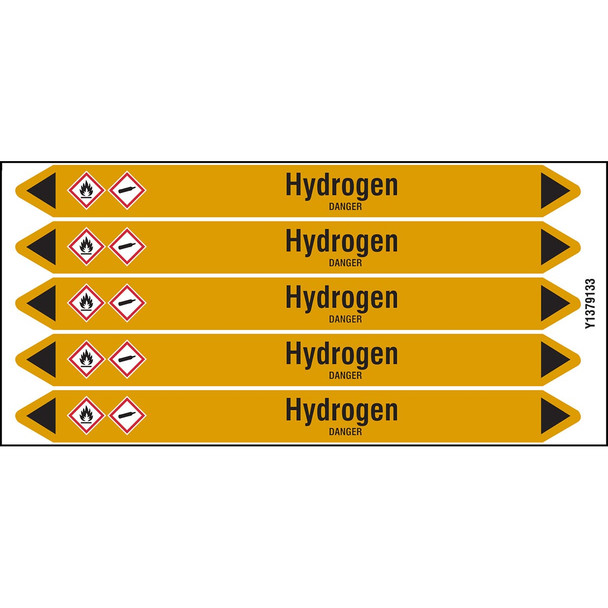 Individual Pipe Markers on a Card with die-cut arrowheads, with pictograms - Gas - Hydrogen