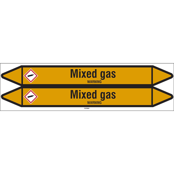 Individual Pipe Markers on a Card with die-cut arrowheads, with pictograms - Gas - Mixed gas