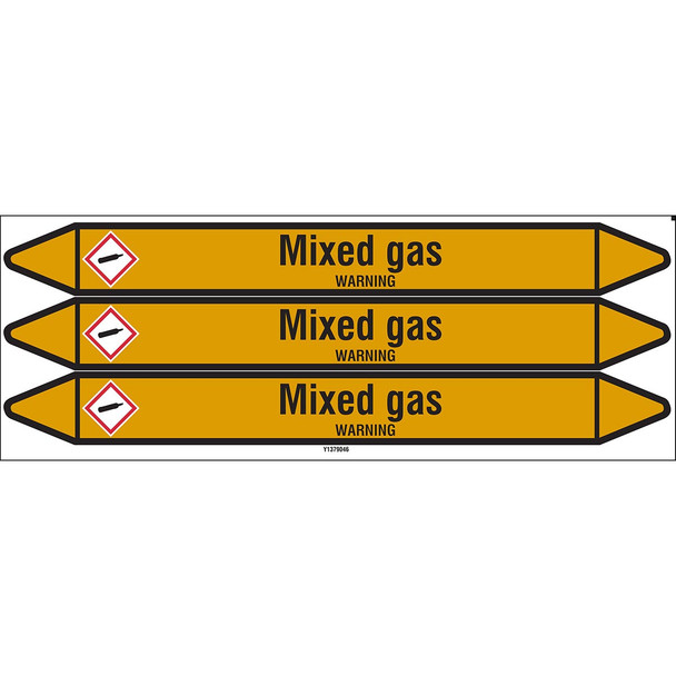 Individual Pipe Markers on a Card with die-cut arrowheads, with pictograms - Gas - Mixed gas