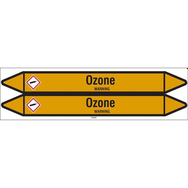 Individual Pipe Markers on a Card with die-cut arrowheads, with pictograms - Gas - Ozone