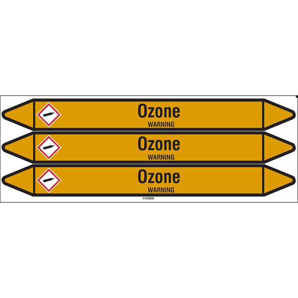 Individual Pipe Markers on a Card with die-cut arrowheads, with pictograms - Gas - Ozone