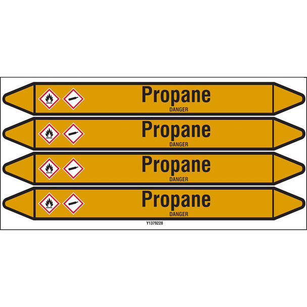 Individual Pipe Markers on a Card with die-cut arrowheads, with pictograms - Gas - Propane