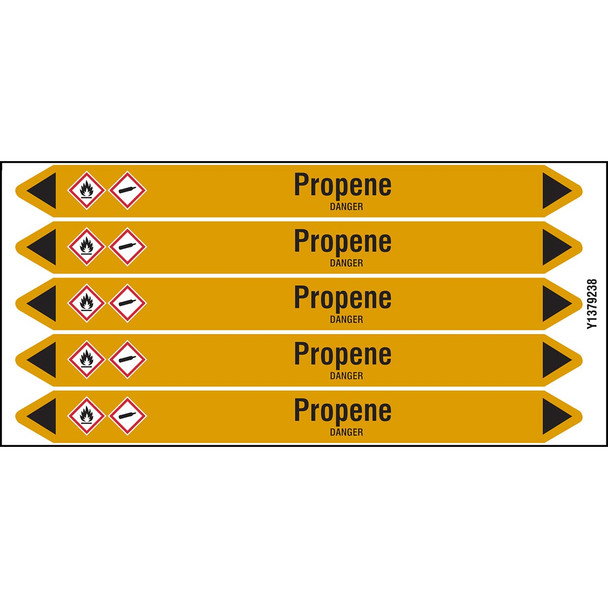 Individual Pipe Markers on a Card with die-cut arrowheads, with pictograms - Gas - Propene