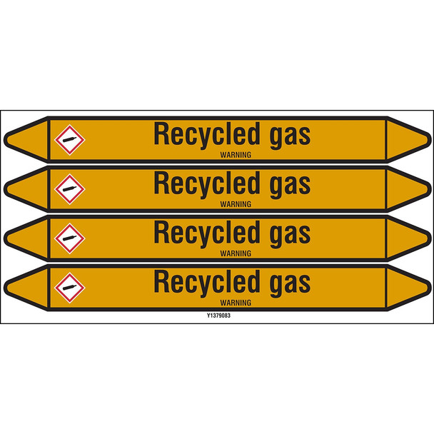 Individual Pipe Markers on a Card with die-cut arrowheads, with pictograms - Gas - Recycled gas