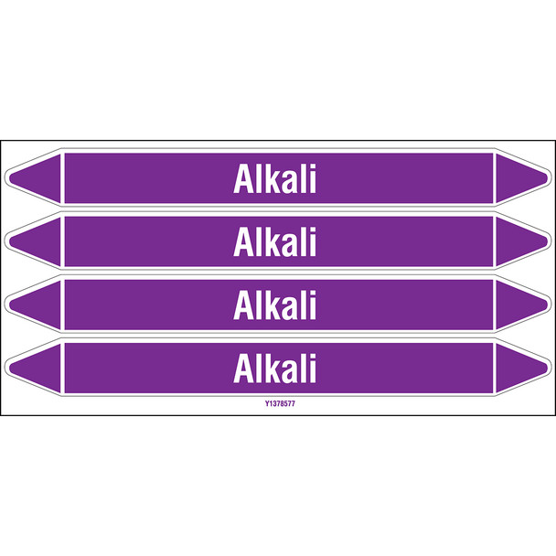 Individual Pipe Markers on a Card with die-cut arrowheads, without pictograms - Acids & Alkalis - Alkali