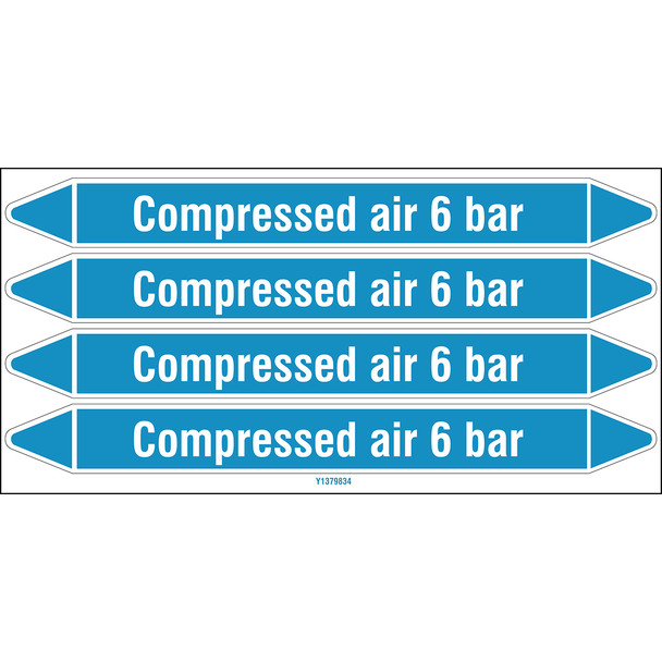 Individual Pipe Markers on a Card with die-cut arrowheads, without pictograms - Air - Compressed air 6 bar