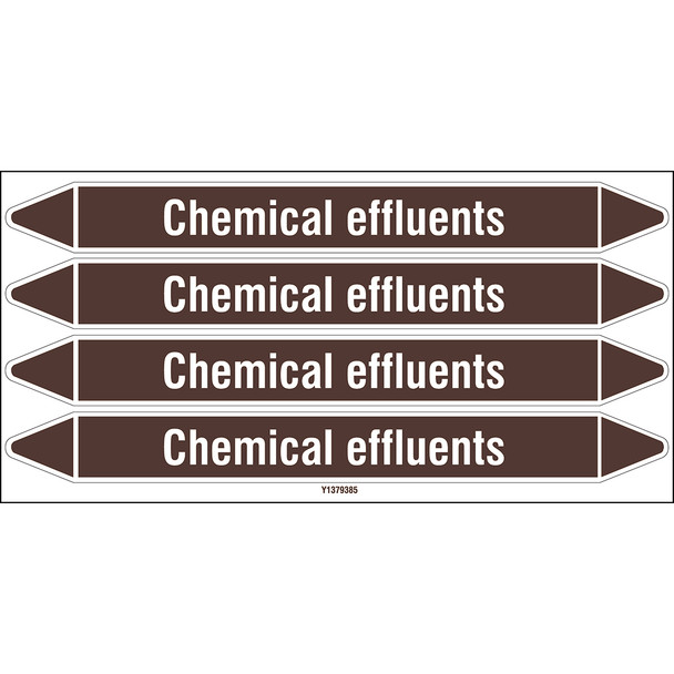 Individual Pipe Markers on a Card with die-cut arrowheads, without pictograms - Flammable/Non Flammable Liquids/Oils - Chemical effluents