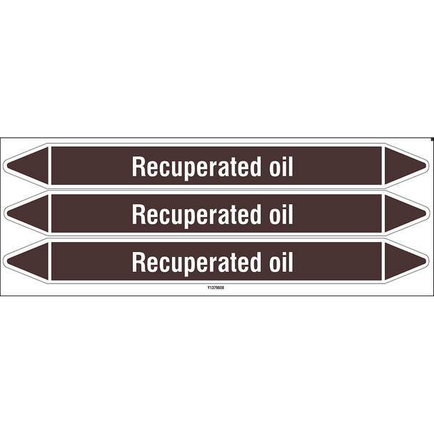 Individual Pipe Markers on a Card with die-cut arrowheads, without pictograms - Flammable/Non Flammable Liquids/Oils - Recuperated oil