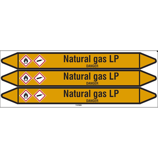 Individual Pipe Markers on a Card with die-cut arrowheads, without pictograms - Gas - Natural gas LP