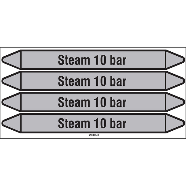 Individual Pipe Markers on a Card with die-cut arrowheads, without pictograms - Steam - Steam 10 bar