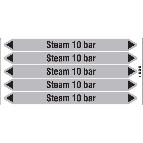 Individual Pipe Markers on a Card with die-cut arrowheads, without pictograms - Steam - Steam 10 bar